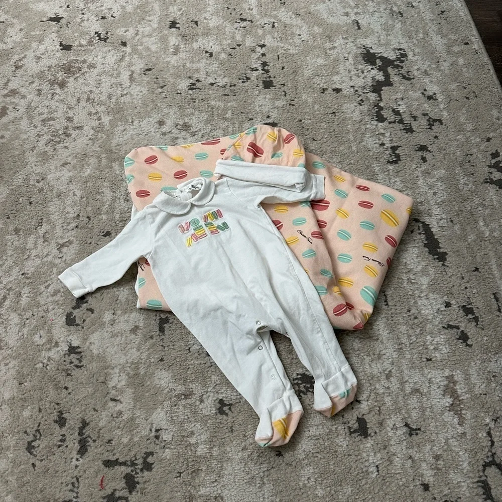 Elisabetta Franchi Baby Footie, Blanket & Hat Macaron Set Size 3 Months